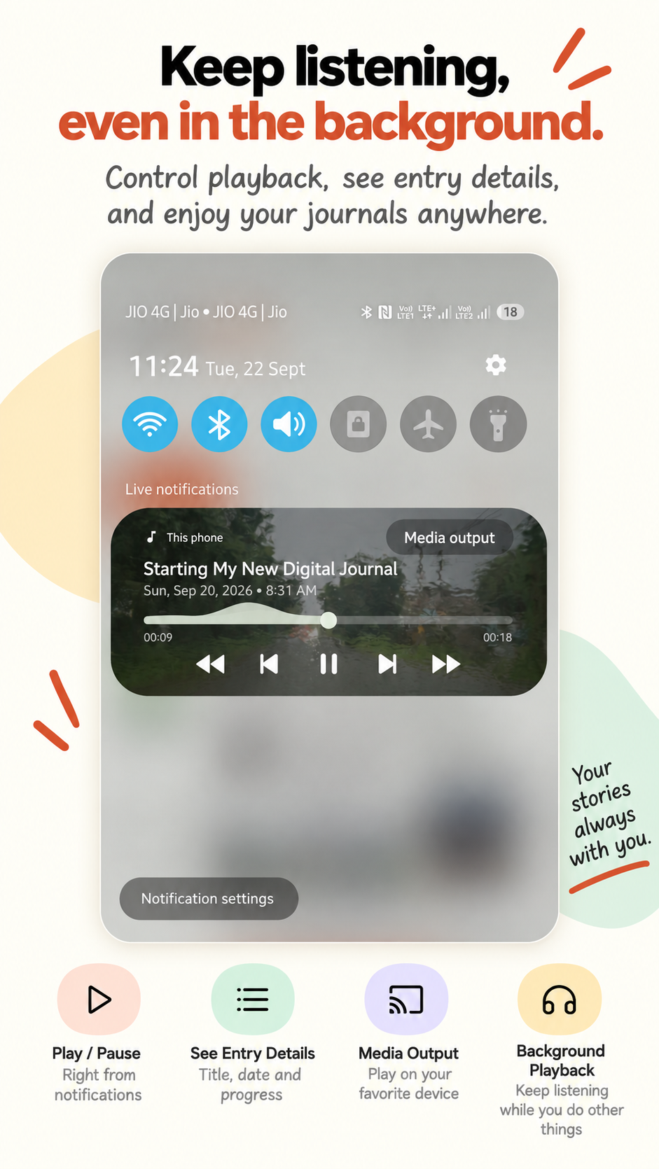 VoiceDiary Background Audio Playback and Lock Screen Notification