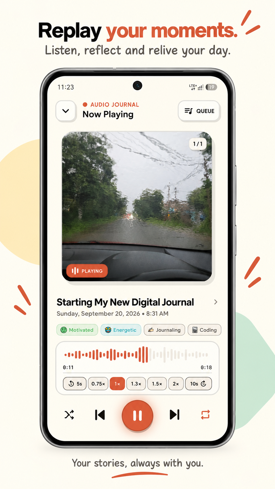 VoiceDiary Audio Player with Visualizer and Playback Speed Controls